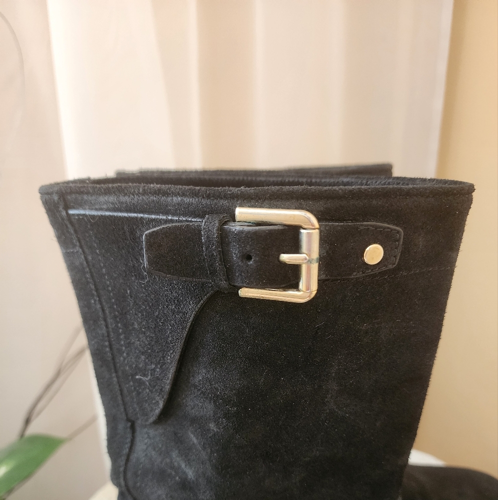 Ralph Lauren Polo women black suede leather biker boots Size8.5 UE39.5.Like New - Picture 5 of 12